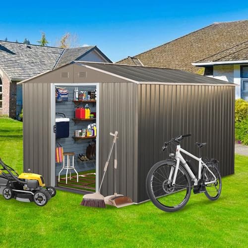 10-x-8-FT-Outdoor-Storage-Shed-Metal-Garden-Shed-with-Floor-Frame-Large-Tool-Shed-Outdoor-Storage-with-Lockable-Sliding-Doors-Air-Vents-Storage-House-Waterproof-for-Backyard-Lawn-Gray 10 x 8 FT Outdoor Storage Shed Metal Garden Shed with Floor Frame Large Tool Shed Outdoor Storage with Lockable Sliding Doors Air Vents Storage House Waterproof for Backyard Lawn Gray