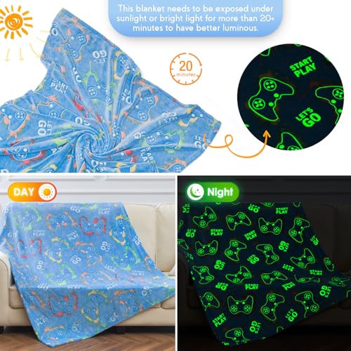 Image of Glow in The Dark Blanket Gaming Gamer Gifts Toys for Kids Boys Game Controller Gamepad Throw for Teen Girls Toddlers Teenage Son Boyfriend Boy Gifts Adults Birthday Christmas Valentines 50 inchx60 inch