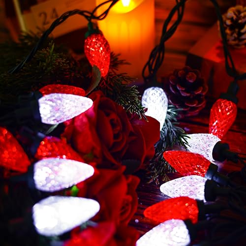 HAYATA Guirnalda de luces LED de 50 luces rojo y blanco miniatura 5