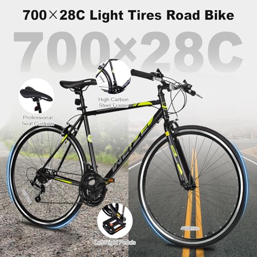 WEIZE 700C Hybrid Bike for Adults, 14 Speed Road Bike, City