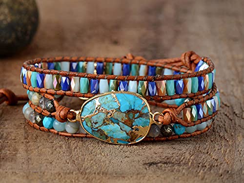 Image of Boho Stone Wrap Bracelet for Women,Turquoise Beaded Bracelet Jewelry Gift