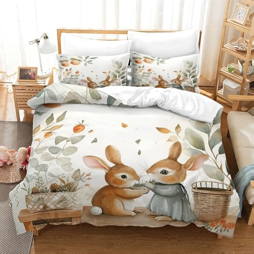 Housse de couette lapins microfibre 135x200 parure de lit enfant - 3