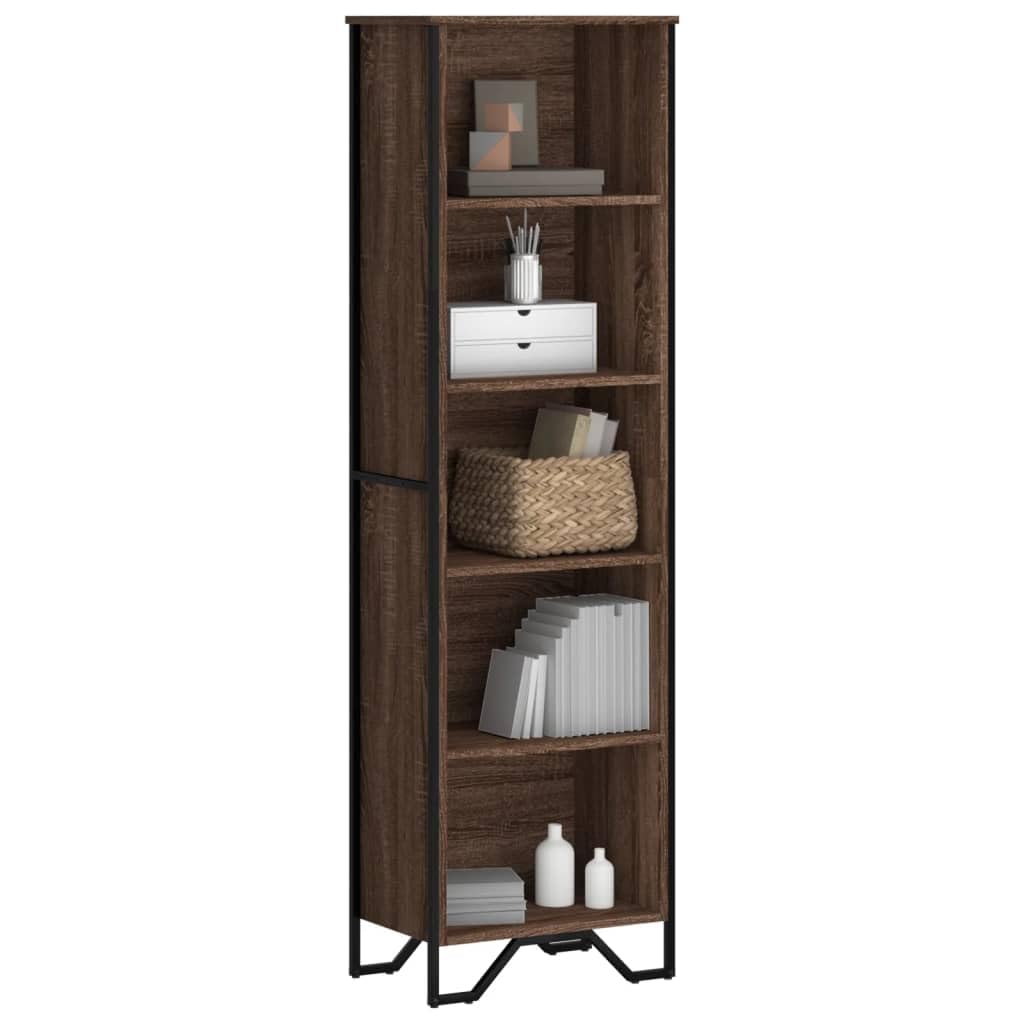 Scaffale marrone effetto rovere, 50 x 31 x 169 cm, con 5 scomparti | Libreria sottile con 5 scomparti aperti e robusti piedini in metallo per soggiorno e ufficio.