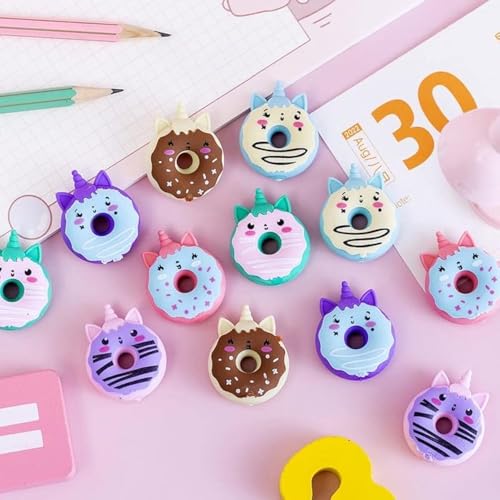 Image of TERA 13 12 Pcs Donut Shape Erasers for Kids, Cute Pencil Erasers for Girls & Boys, School Stationery Set, Birthday Return Gifts for Children (Multicolor)