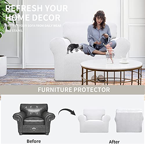 Image of Easy-Going Stretch Oversized Chair Sofa Slipcover 1-Piece Couch Sofa Cover Furniture Protector Soft with Elastic Bottom for Kids Spandex Jacquard Fabric Small Checks Snow White