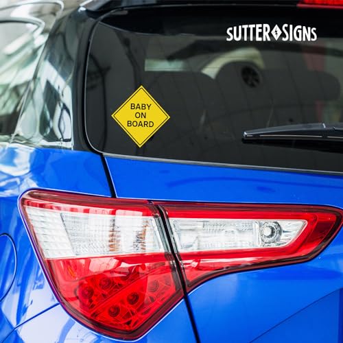 Image of 4pcs Baby on Board Sticker for Cars | Weatherproof Yellow Vinyl Decal Signs for Car, 5 inch x 5 inch