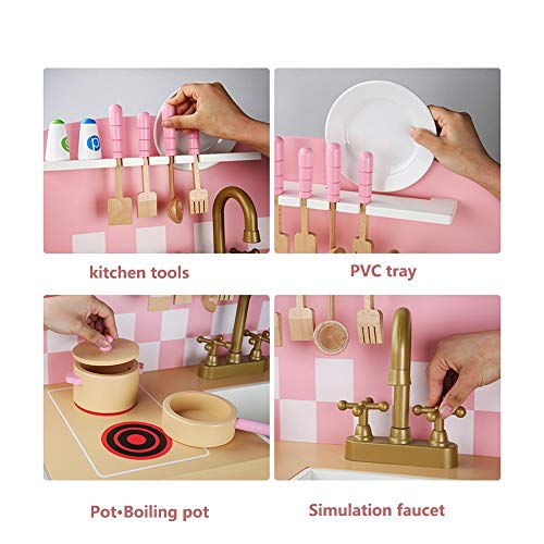 Oupai Häuser für Modepuppen Spielküche aus Holz Spielzeug Graceful Kinderspielküche mit Herd, Backofen, Spülbecken und… – Bild 4