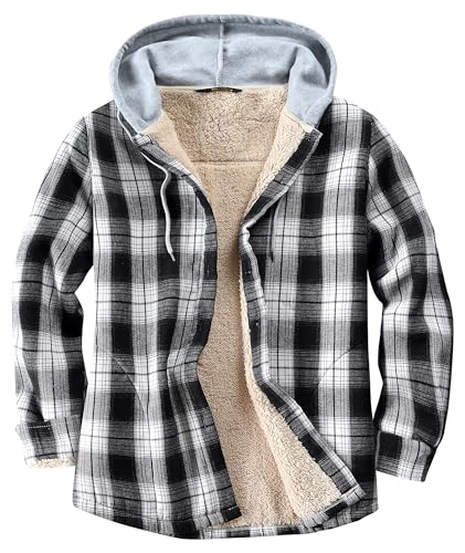Derbars Women's Flannel Hoodie Shirt Jacket Sherpa Lined Casual Button