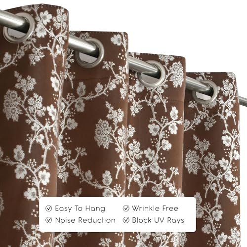 Image of FRESH FROM LOOM Heavy Jari Jacquard Premium Luxury Floral Curtain 6 Feet Windows | Ring Top Design | Light Blocking 80% Semi Blackout | Anti-Fade & Durable Parda (6ft, Brown, 1pc only)
