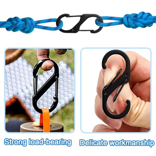 DALAETUS 30 Stück S Karabiner Set, Karabiner mit Doppelter Federöffnung, Karabinerhaken für Camping oder Zuhause, Schlüsselanhänger für Haushalt, Wanderungen Freien, Angeln (50mm/40mm/32mm)