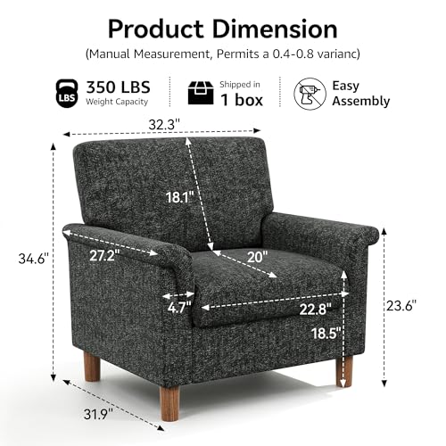 Image of Mid Century Modern Accent Chairs Set of 2,Chenille Comfy Living Room Arm Chairs,Bedroom Reading Chair with Widen Arm Rest,Cozy Single Sofa Corner Chair,Easy Assembly Required,Dark Grey