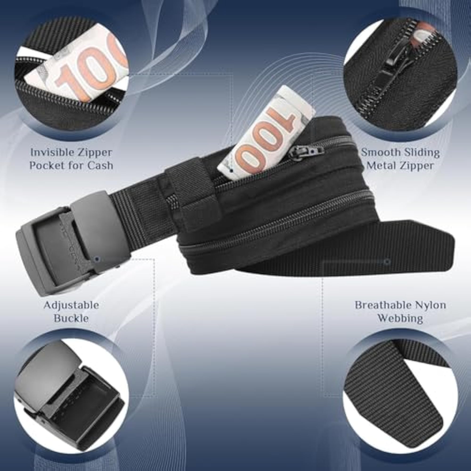 Travel Security Belt with Hidden Money Pocket