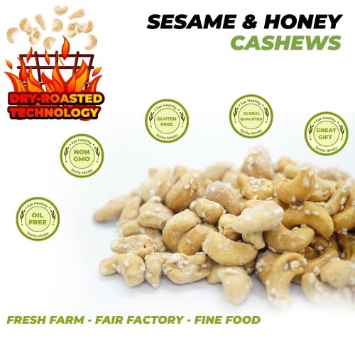 Hansia Special Flavored Superfood Organic Non-Gmo Peeled Cashews Nuts | Oil-Free Snack Rich Of Nutrient | Good Source Of Magnesium & Natural Fiber, Protein, Vitamin And Iron (Sesame & Honey, 2.2 Pounds) #TOP2