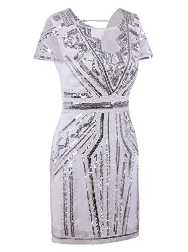 Image of Vijiv 1920s Short Prom Dresses V Neck Inspired Sequins Cocktail Flapper Dress