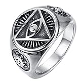 INRENG Men's Stainless Steel Triangle Eye of God Ring Vintage All Seeing 6 Colors