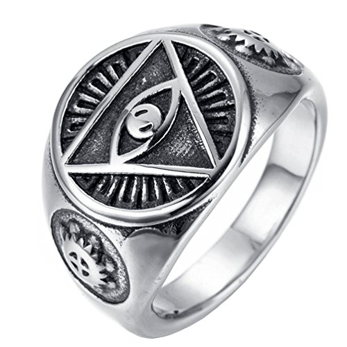 INRENG Men's Stainless Steel Triangle Eye of God Ring Vintage All Seeing 6 Colors