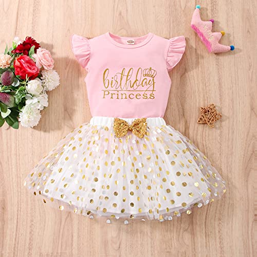 Toddler Kids Baby Girls Birthday Princess Outfits Dress Vest Sleeveless Shirt Polka Dots Tulle Tutu Skirt 2Pcs2