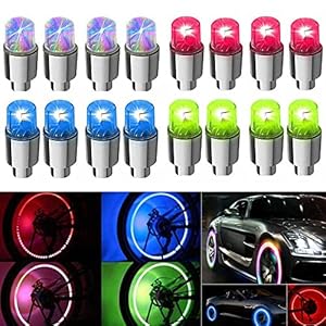 16 Pack Car Auto Wheel Tire Tyre Air Valve Stem LED Caps Cover Waterproof Accessories Fit for Bike Car Motor (Colorful, Red, Blue, Green)