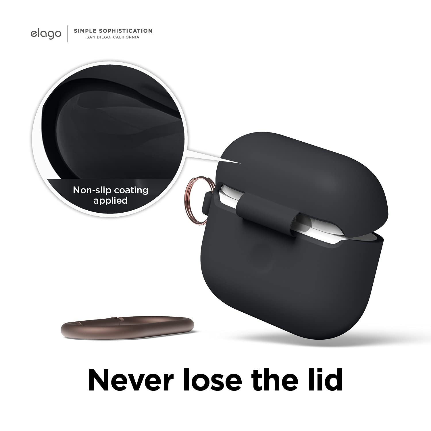elago Silicone Case Compatible with AirPods 3 Case Cover - Premium Silicone, Supports Wireless Charging, Shockproof Protection (Black) - Image 4