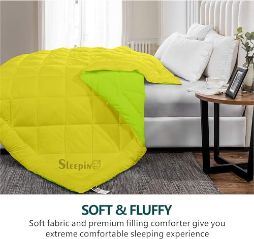 Image of 600 GSM Heavy Winter Double Bed Comforter | Microfiber, Breathable, Reversible,Soft, Lightweight & Machine Washable Comforter for Double Bed 90x100 Inch - GreenYellow