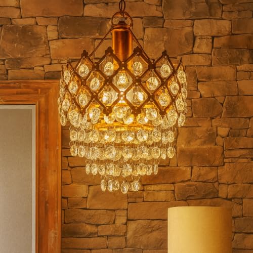 Image of SHINEFLY Modern Crystal Chandelier 40 watt Decorative Pendant Crystal Jhumar | for Home| Chandelier for Restaurant | Jhoomar for Hotel | Light Fixture (Gold Indian, 160MM)