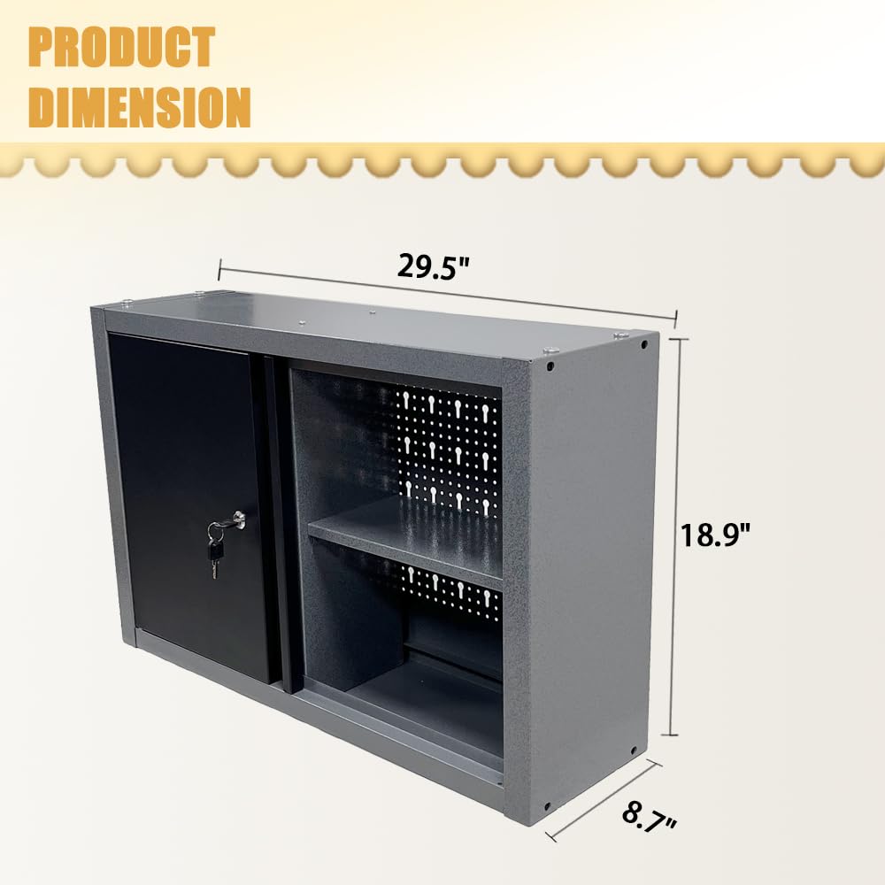 JZD Metall-Garagenschrank mit Türen und 2 abnehmbaren Regalen, abschließbarer Wandschrank, 76,2 x 48,3 cm, Wandschrank für Garage, Keller, Küche, Lager