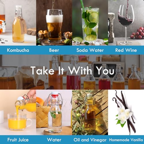 Image of YEBODA 4 oz Clear Swing Top Glass Bottles with Airtight Lids, 9 Pack | Reusable clear glass bottles for home brewing, kombucha, beer, soda, juice, water, kefir, vanilla extract, oil and vinegar