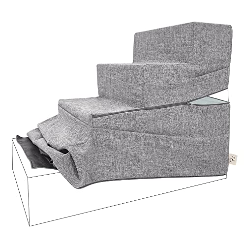 Best Pet Supplies Foldable Pet Stairs Cover for Foam Dog Ramps, Replacement Slip with Non-Slip Step Surface, Plush and Soft Fabric, Provides Paw Traction and Stability - Gray Linen, 4-Step