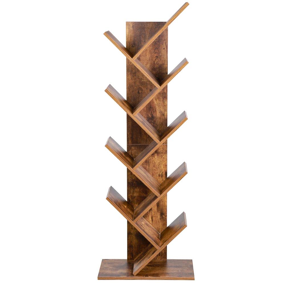 BAKAJI Libreria Scaffale 10 Ripiani Inclinati in Legno MDF Effetto Anticato Design Moderno Industriale per Soggiorno Salotto Casa Ufficio Dimensione 141 x 25 x 50 cm