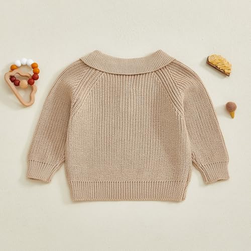 Toddler Baby Boy Collared Sweater Solid Long Sleeve Quarter Button Up Chunky Knit Pullover Tops Infant Fall/Winter Clothes4