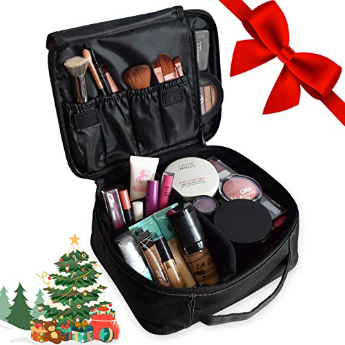 JUCCINI Cosmetic Case Organizer - Compact Travel Makeup Bag - Portable Bag With Different Compartments for Your Cosmetics, Brushes, Toiletries, Travel Accessories, Precious Jewelries & More (Black)