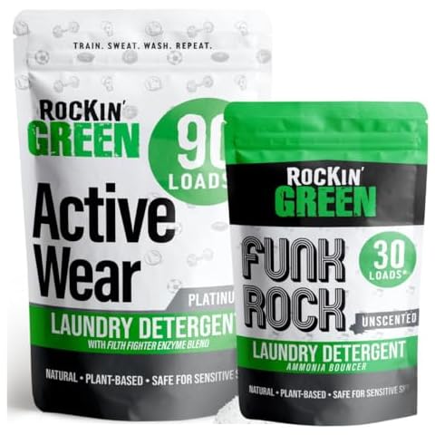 Rockin' Green Active Wear Detergent (90 Loads) Bundle With Funk Rock (30 Loads) | All-Natural and Eco-Friendly | Non-Toxic and Safe for Sensitive Skin | Vegan and Biodegradable Cover