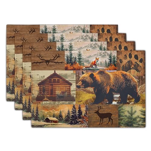 Rustic-Lodge-Placemats-Set-of-412x18-Inch-Bear-Deer-Fox-Cabin-Country-Brown-Black-Table-Mats-Heat-Resistant-Non-Slip-Place-Mat-Kitchen-Dining-Room-Party-Decor-Indoor-Outdoor Rustic Lodge Placemats Set of 412×18 Inch Bear Deer Fox Cabin Country Brown Black Table Mats Heat Resistant Non Slip Place Mat Kitchen Dining Room Party Decor Indoor Outdoor