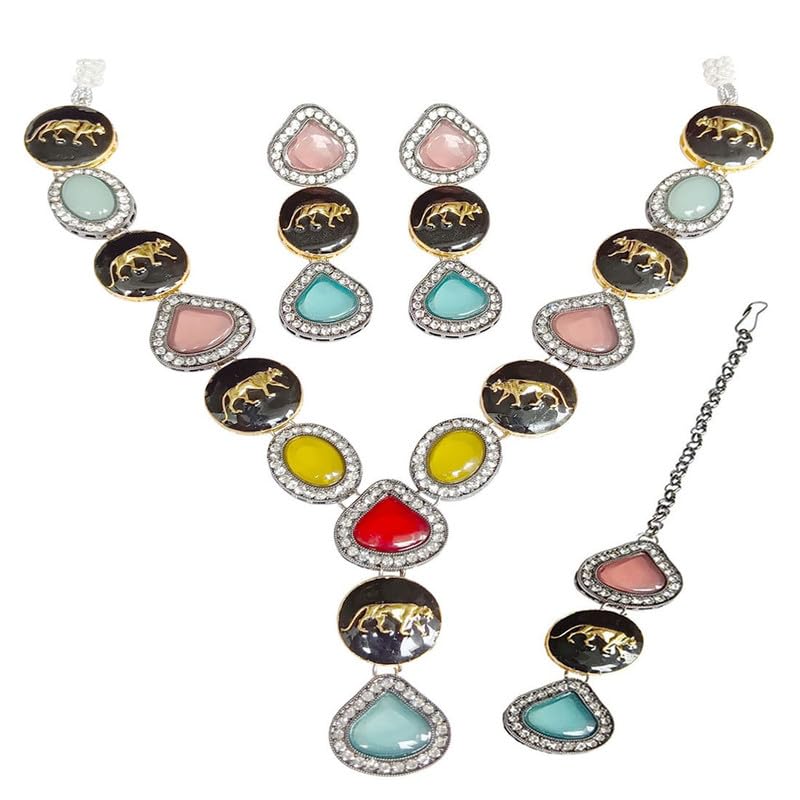 DENICRAAS Sabyasachi Pachi Kundan Choker Tiger Necklace With Earring Set Handmade Jewellery Set For Womens And Girls (B0CTK2MG8G) Amazon Price History, Amazon Price Tracker