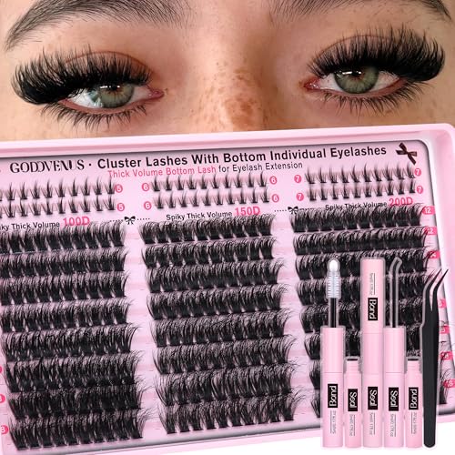 Image of Fluffy Lash Clusters Kit Volume Cluster Eyelash Extensions Kit D Curl Waterproof Eyelash Clusters 240pcs Individual Lashes Full Faux Mink Cluster Lashes and 60pcs Bottom Lashes for DIY Lash Extension