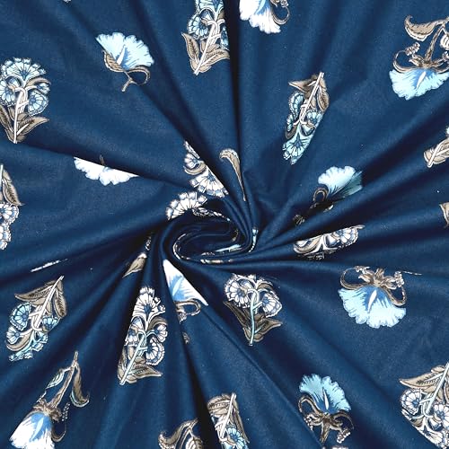 Image of BLOCKS OF INDIA Hand Block Printed 200 TC Cotton Super King Size Bedsheet(106 x 106) | Pack of 1, Batik Blue Flower
