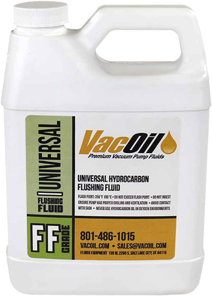 VacOil® FF Grade Vacuum Pump Flushing Fluid | 1 Quart for Edwards, Welch, Leybold, Agilent, Used for Internal Cleaning of Particles & Increase Vacuum Pump Life