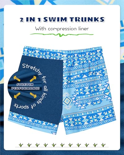 Image of SURF CUZ Boys Swim Trunks with Boxer Brief Liner Toddler Boy Stretch Swimsuit Shorts Quick Dry Swimming Trunks Bathing Suit