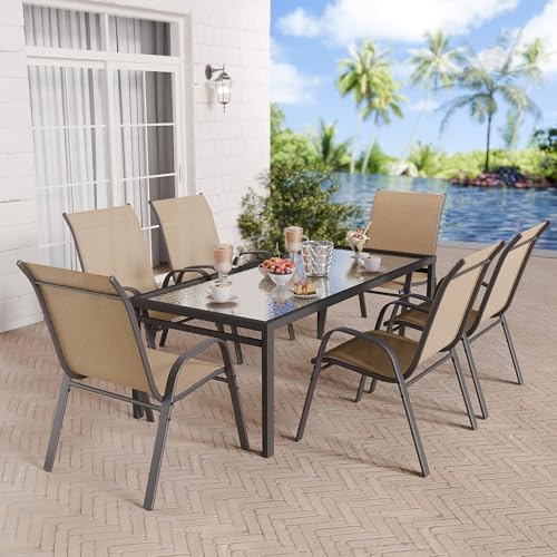 Image of Betterhood Patio Chairs Set of 2, Stackable Outdoor Dining Chairs Set with Breathable Seat Fabric, All-Weather Powder-Coated Metal Frame for Deck, Pool Side and Backyard, 350LBS Capacity (Khaki)