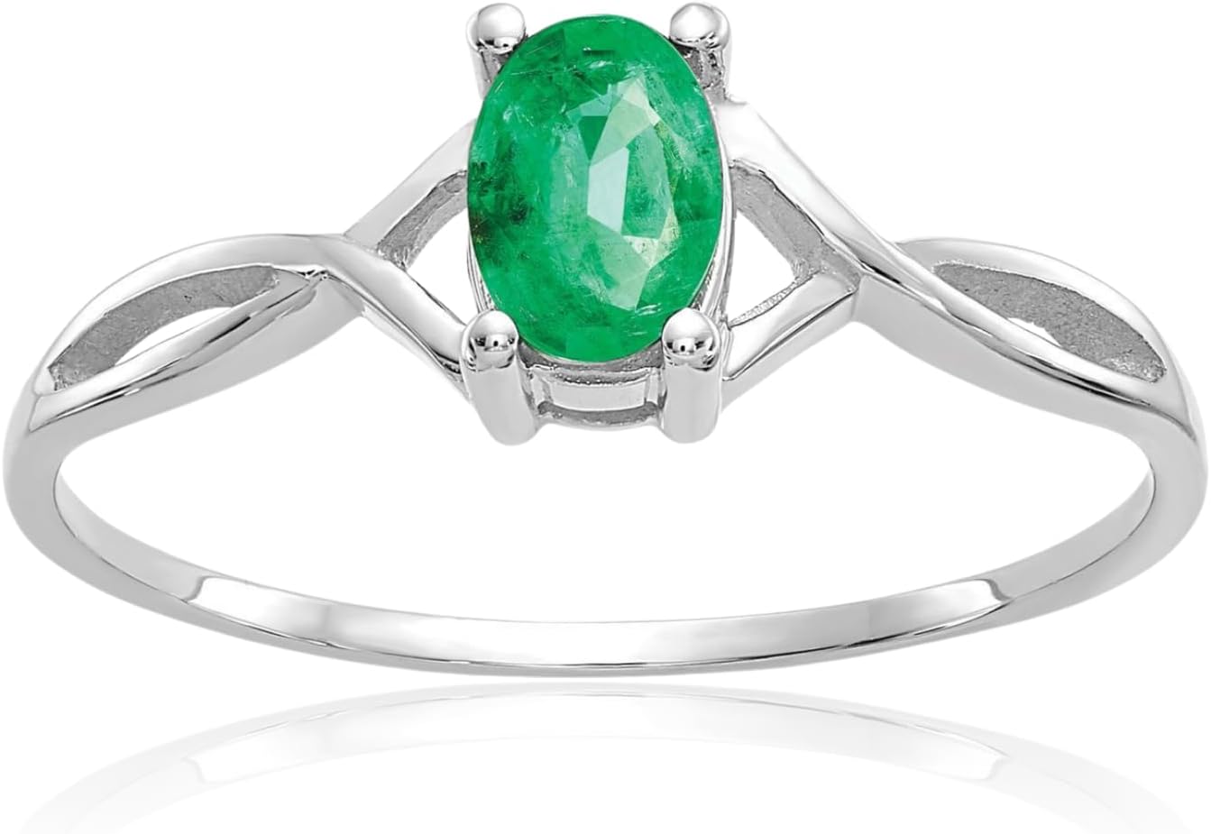 IceCarats 14K Solid White Gold 0.45 carat Green Emerald Solitaire Ring Oval Cut, Natural, Prong Set