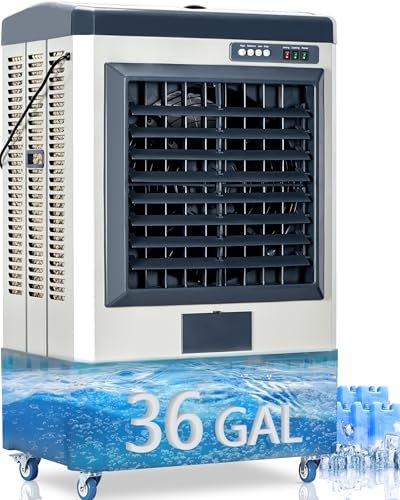 Uthfy 8979 CFM Swamp Cooler, 58' Evaporative Air Cooler with 36 Gal Water Tank, 5 Ice Box, 120° Oscillation, Portable Air Conditioner with 3 Speeds, Outdoor Cooling Fan for Garage, Factory Use, Patio