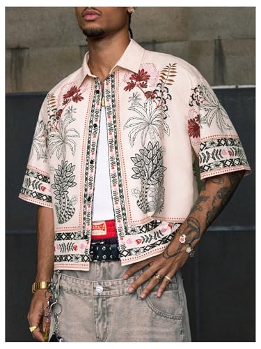 Floerns Men's Tropical Button Down Shirts Half Sleeve Oversized Streetwear Blouse Tops2