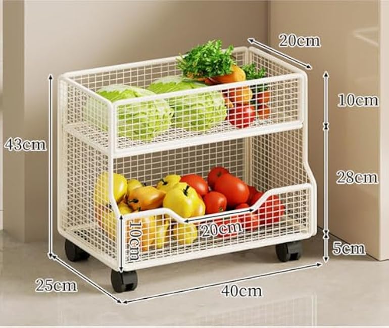 Fruit Vegetable Storage Basket with Wheels Organizer Bins for Kitchen Pantry(Gold,2 Layer)-RwJfrIyl