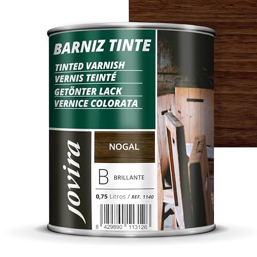 JOVIRA PINTURAS Barniz Brillante Tinte (6 colores). Barniz para madera. Protege, decora y embellece. (750 Mililitros, Nogal) D-1