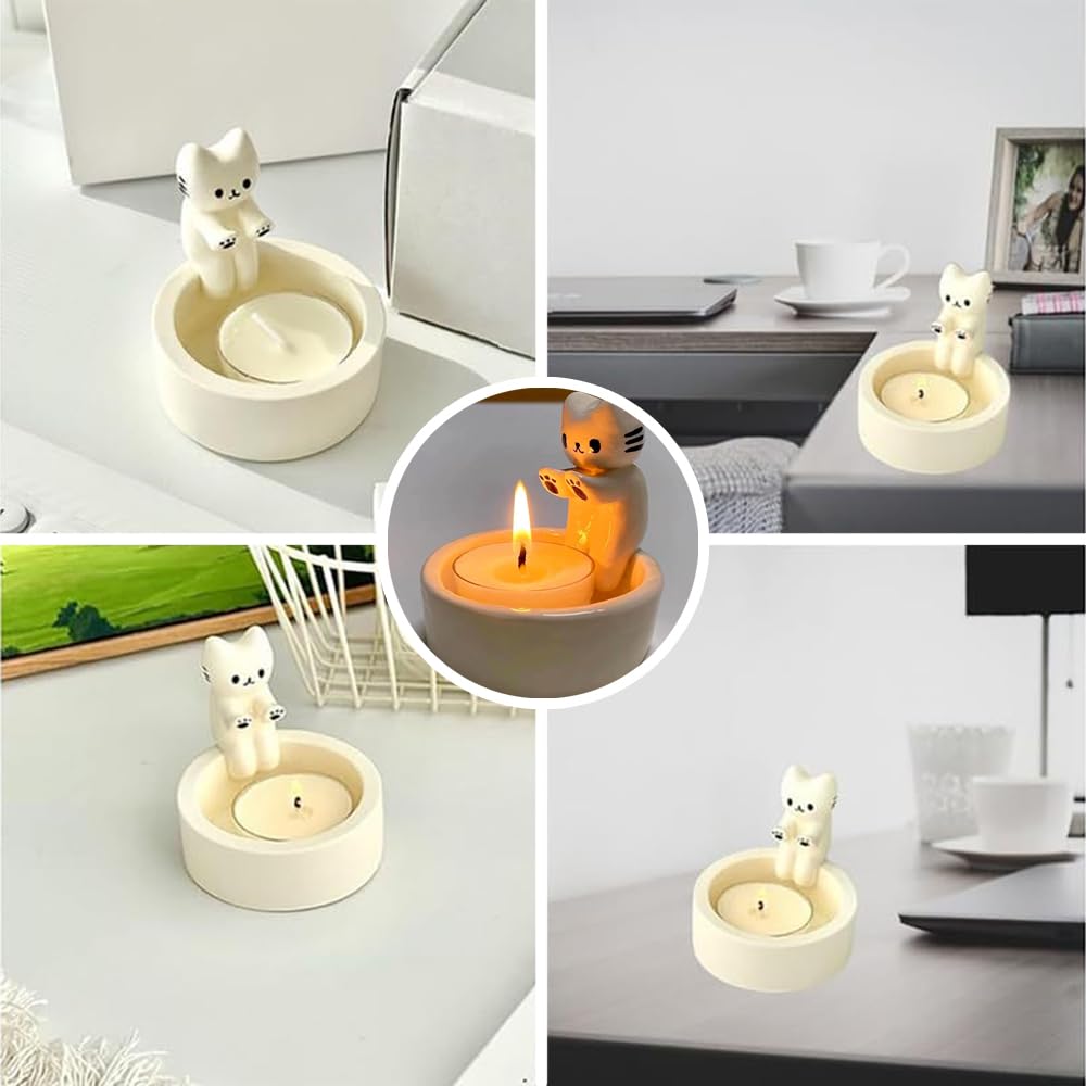Photophores en Résine en Forme de Chat avec Pattes Chauffantes Décoration Chaton Bougeoir Décoratif