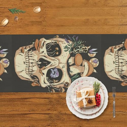 Chemin de table de Noël 35x152 cm à pompons style original crânes festifs pour grand repas - 6