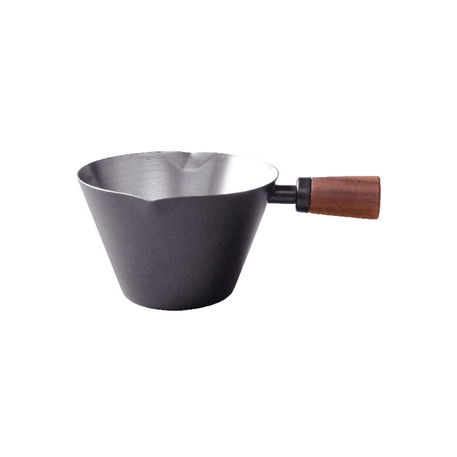 Kalttoy Stainless Steel Espresso Shot Cup with Wooden Handle and Double Spouts Pouring Cup for Coffee Measuring 90ML Coffee Accessories