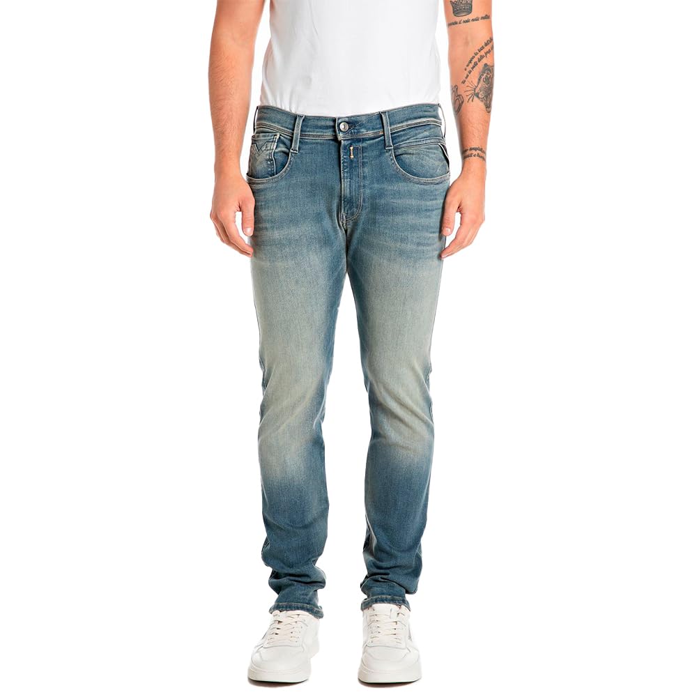 Replay Herren Jeans Anbass Slim-Fit Hyperflex mit Stretch, Blau (Medium Blue 009-5), 33W / 34L