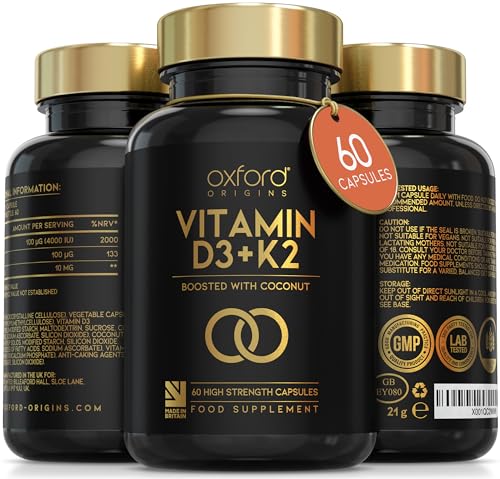 Vitamin D3 K2 Capsules - 4000 IU Vitamin D & 100mcg Vitamin K MK7 - Boosted with Coconut MCTs for Absorption | High Strength Vitamin D and K2 Capsules | UK Made & Vegetarian