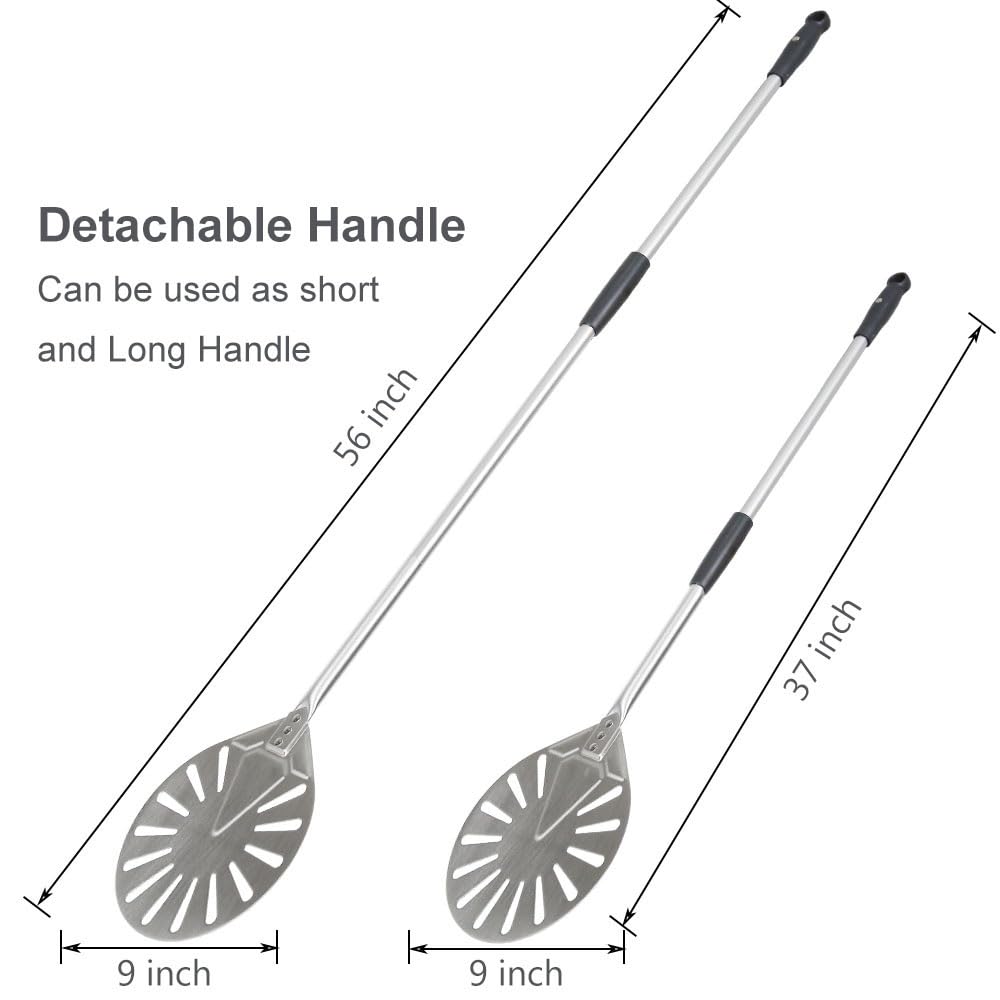 Łopatka do pizzy ze stali nierdzewnej 142 cm z długim uchwytem, odpinana, perforowana łopatka do pizzy do obracania i serwowania pizzy, idealna łopatka do pizzy do użytku domowego i profesjonalnego